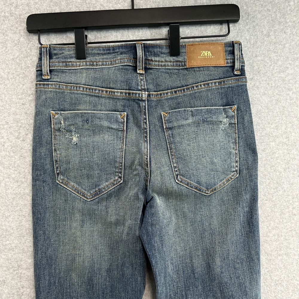 Zara Skinny Jeans Blue Distressed Raw Hem Casual Normcore Everyday Womens US 4 - Picture 7 of 12